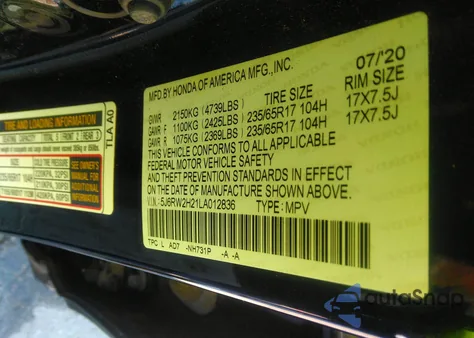 2020 Honda Cr-V Awd Lx from USA, damaged, VIN 5J6RW2H21LA012836